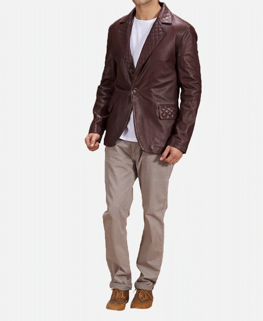 Radaron Quilted Maroon Leather Blazer