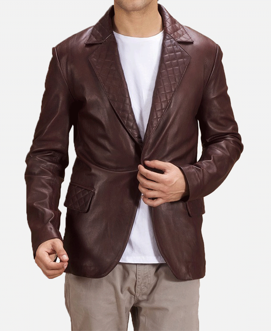 Radaron Quilted Maroon Leather Blazer