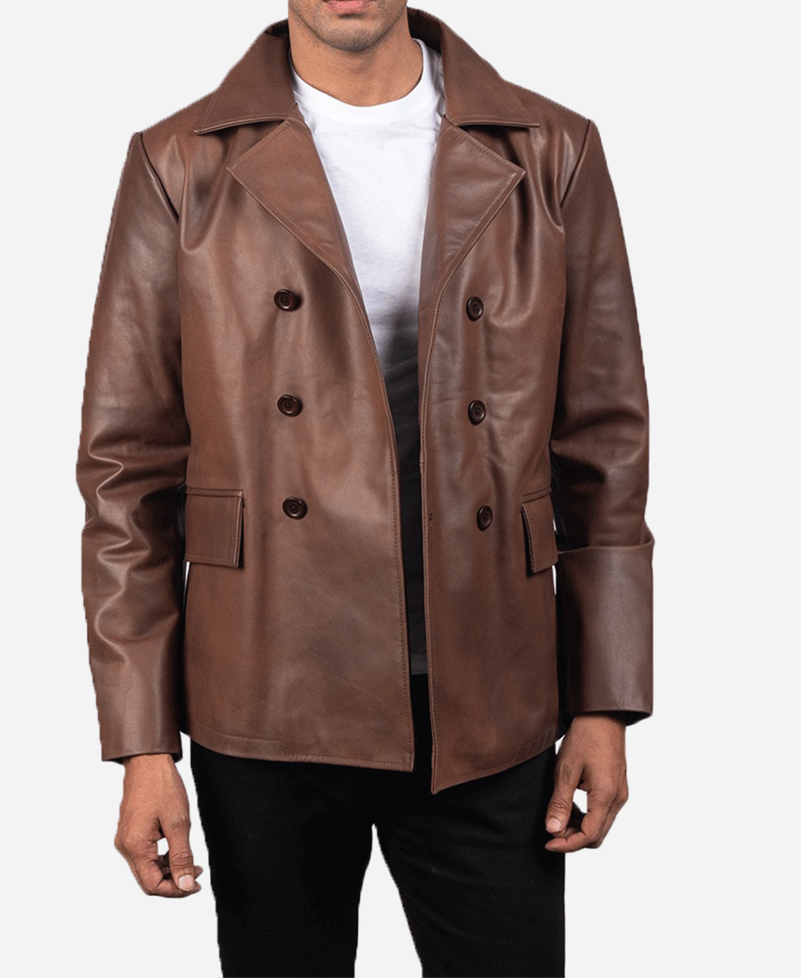 Mr. Bailey Brown Leather Naval Peacoat