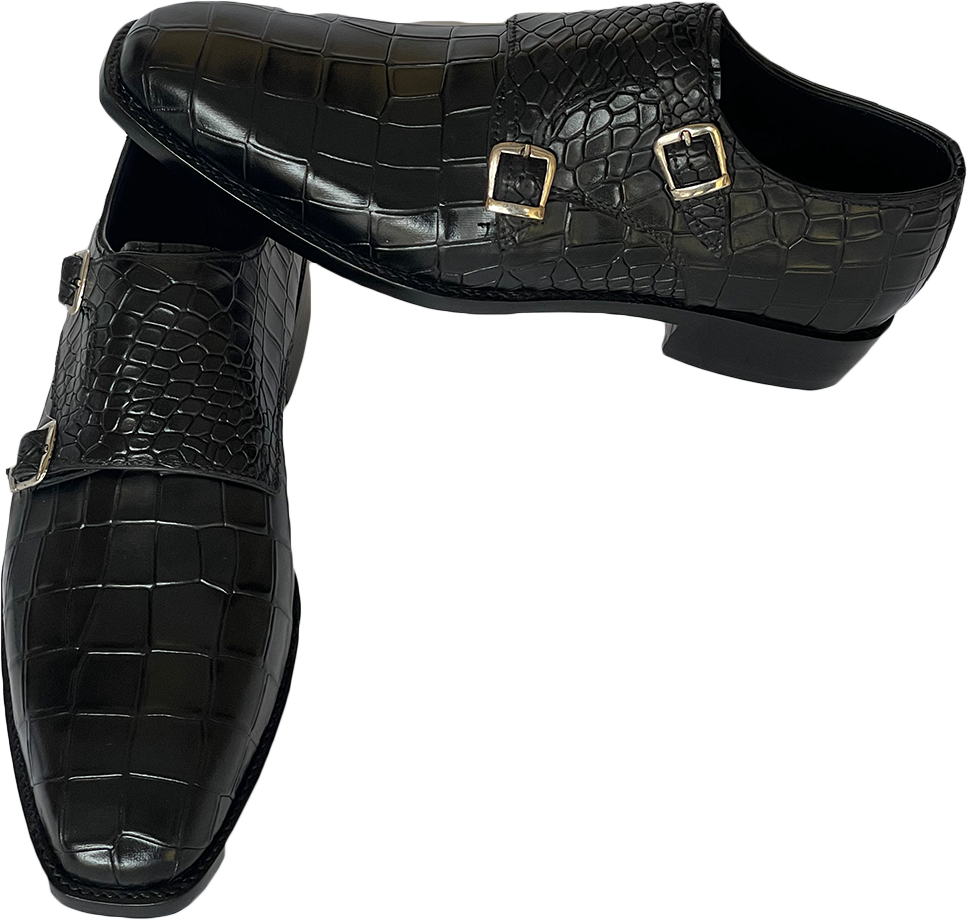 Men's Black Leather Double Monk Shoes