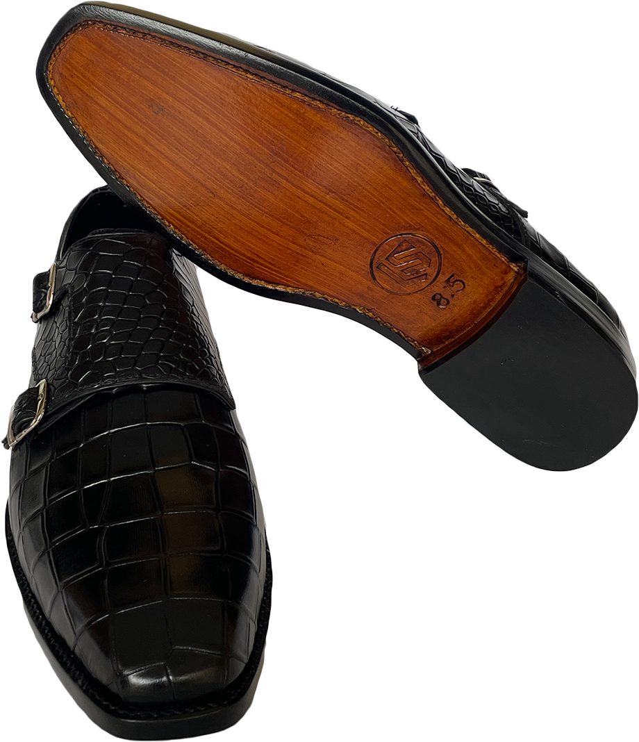 Men's Black Leather Double Monk Shoes