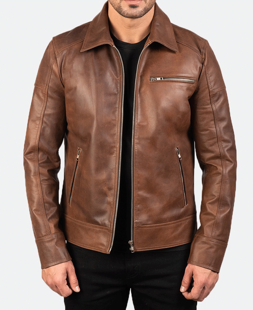 Lavendard Brown Leather Biker Jacket