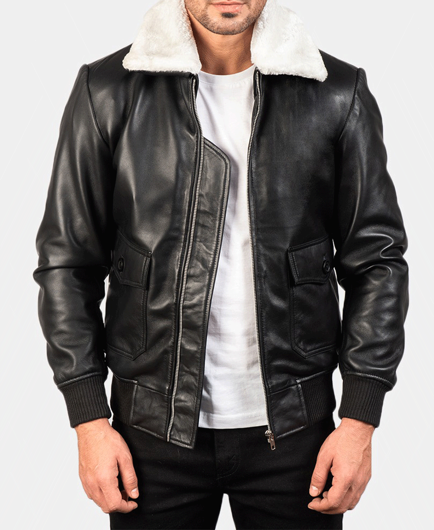 Airin G-1 Black & White Leather Bomber Jacket