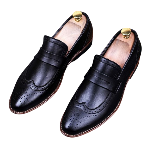 Handmade Men's Black Leather Penny Loafers