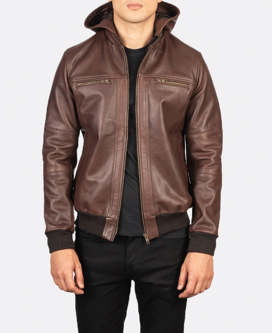 Bouncer Biz Brown Leather Bomber Jacket