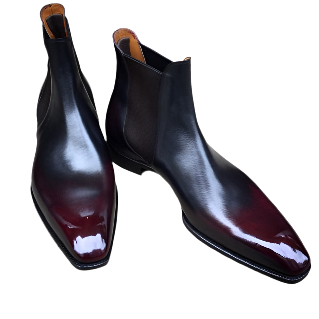 Handmade Burgundy Patina Leather Chelsea Boots