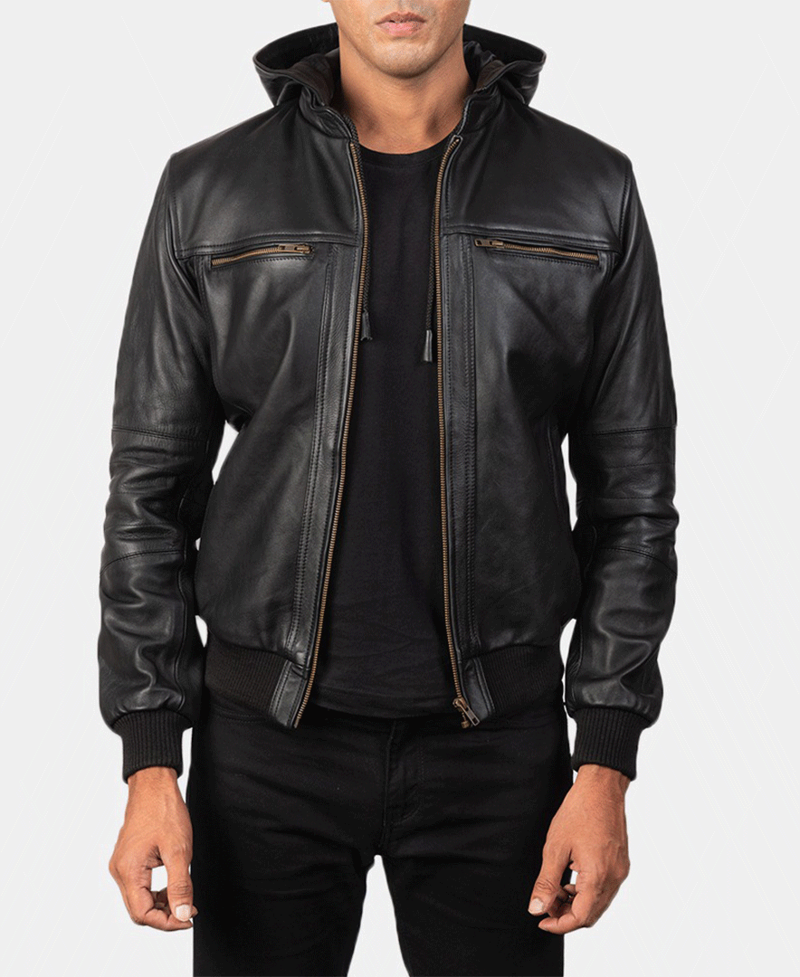 Bouncer Biz Black Leather Bomber Jacket