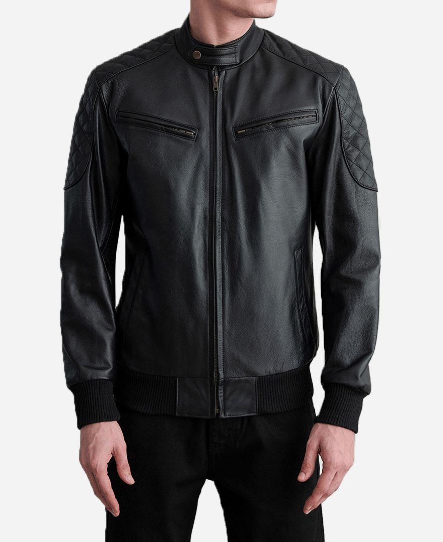 Sven Black Leather Bomber Jacket