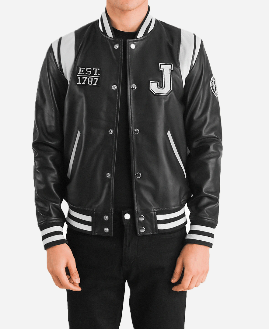 Liberte New Jersey Black Leather Varsity Jacket