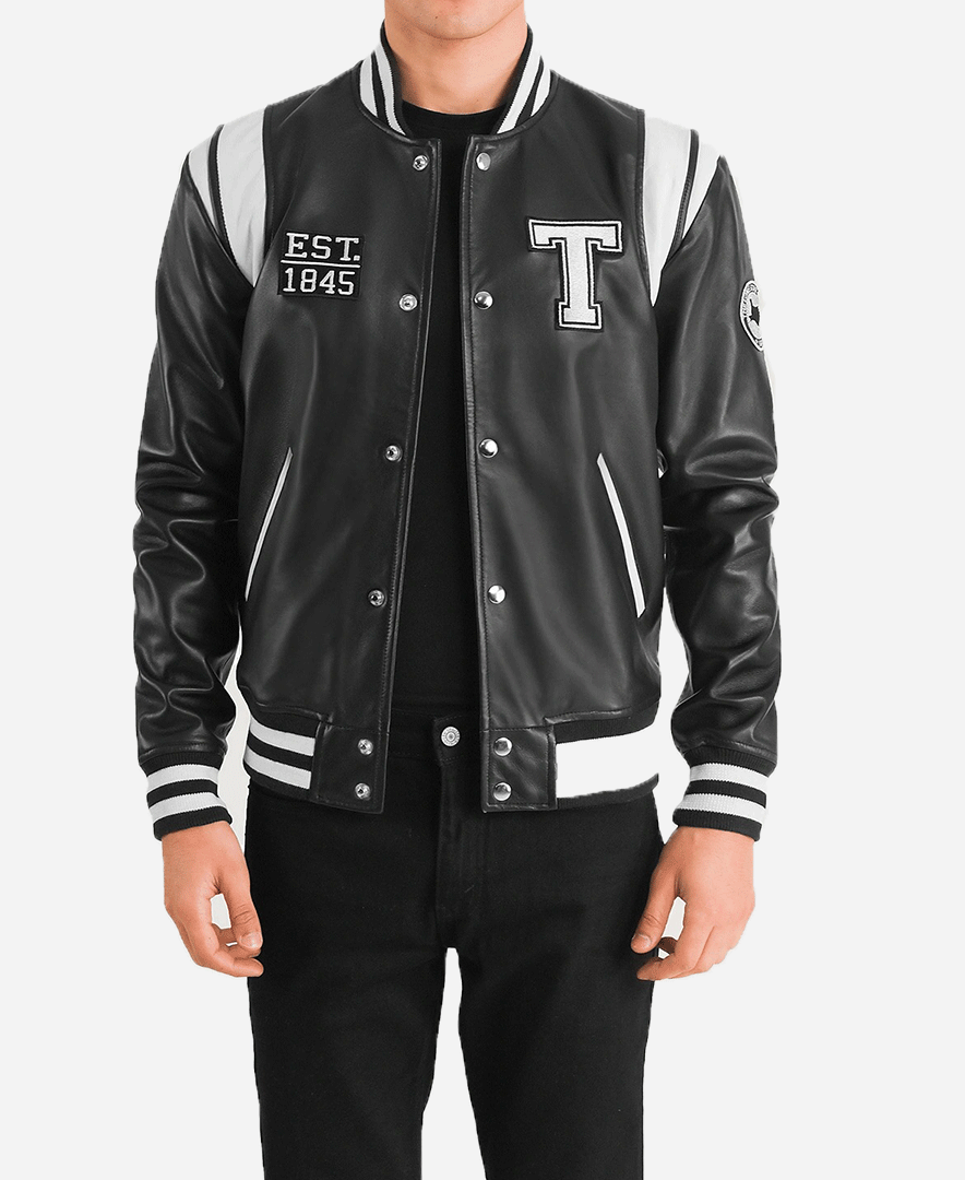 Liberte Texas Black Leather Varsity Jacket