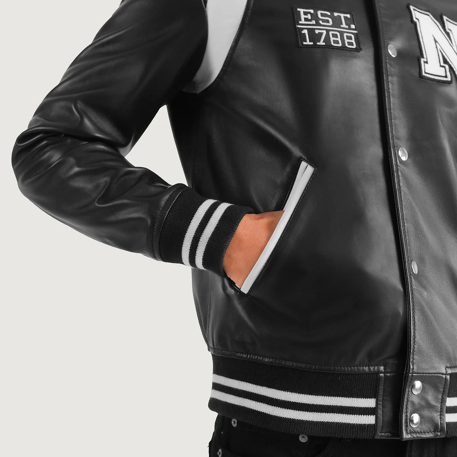 Liberte New York Black Leather Varsity Jacket