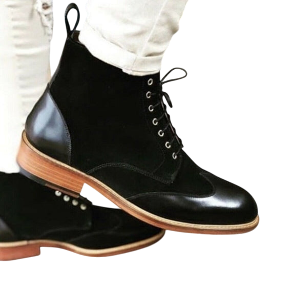 Men's Black Leather & Suede Ankle High Casual Boots