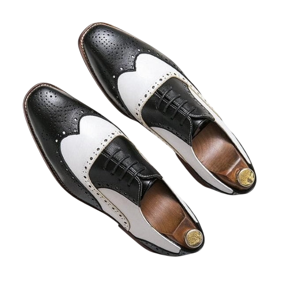 Men's Black & White Leather Wingtip Spectator Shoes