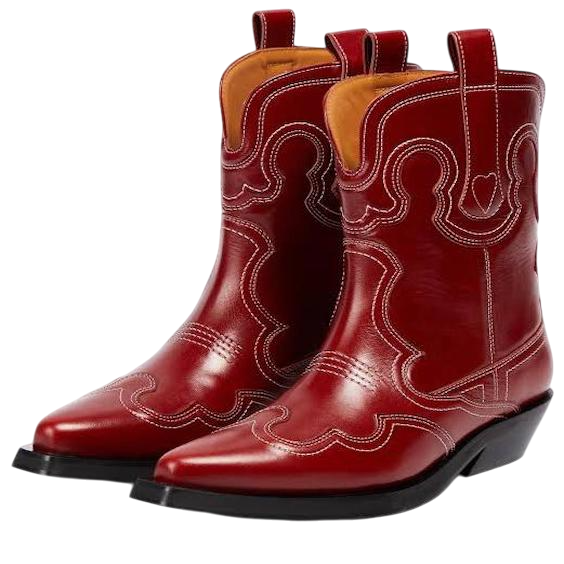 Genuine Red Leather Cowboy Horse Riding Boots