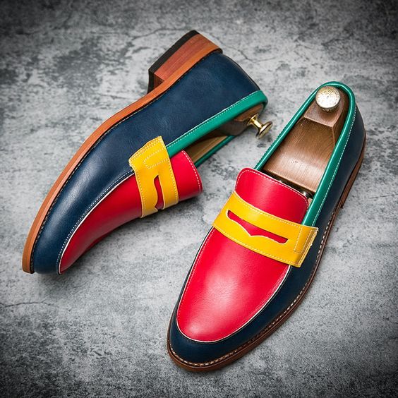 Men's Multi Color Leather Penny Loafers