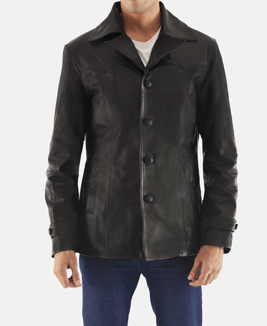Leo Black Leather Coat