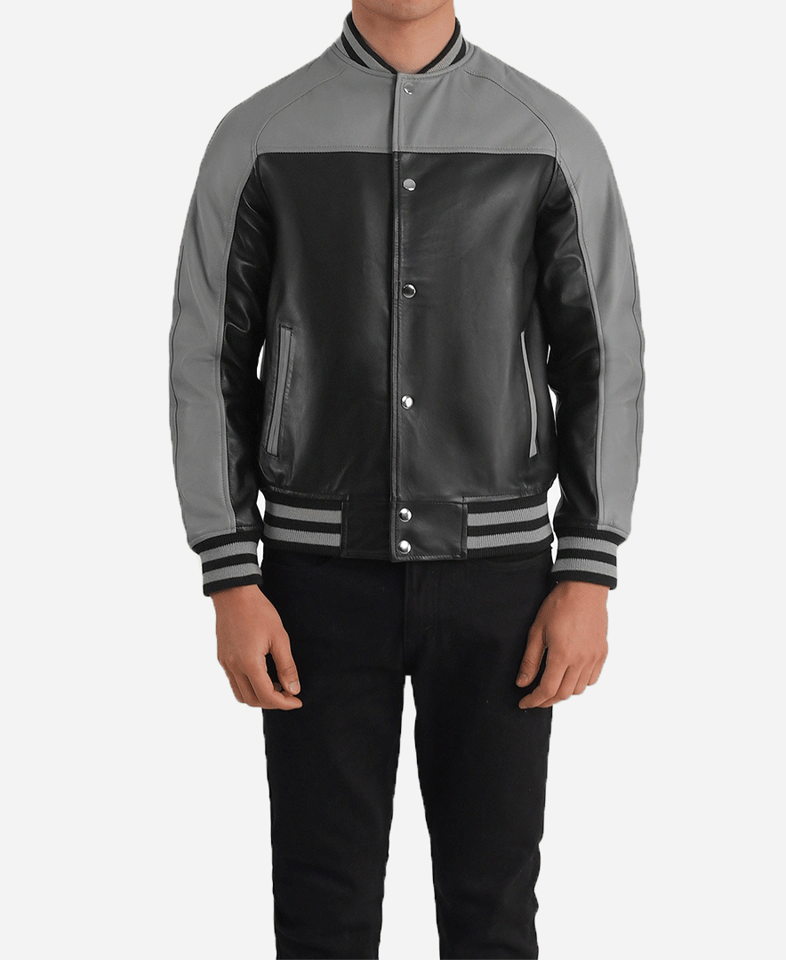 Terrance Black & Grey Leather Varsity Jacket