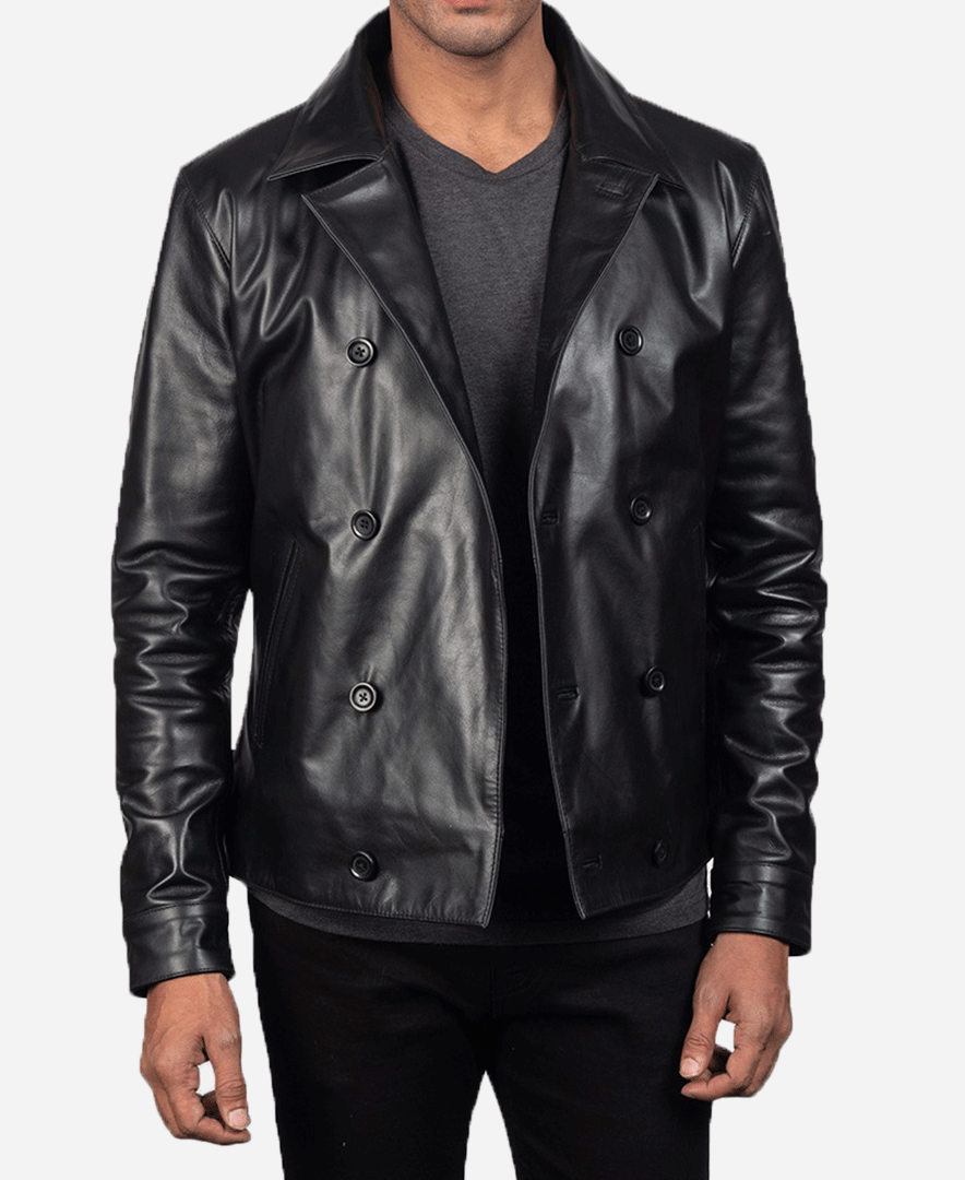 Mod Black Leather Peacoat