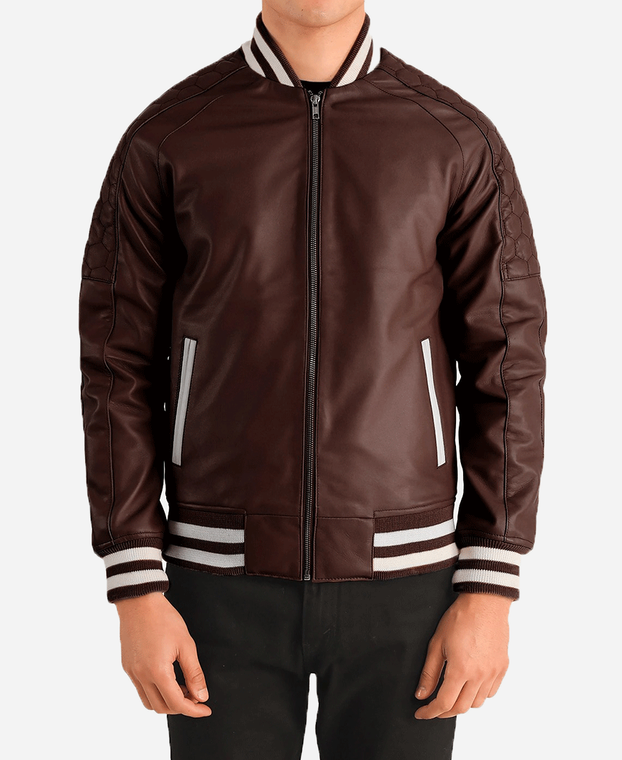 Pascal Maroon Leather Varsity Jacket