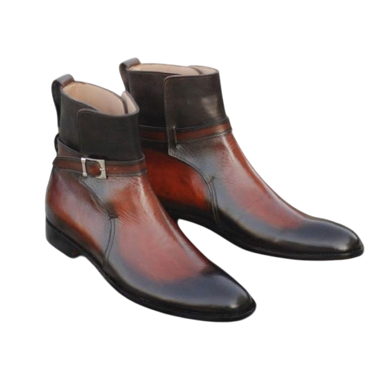 Handmade Men's Brown Patina Leather Jodhpur Boots