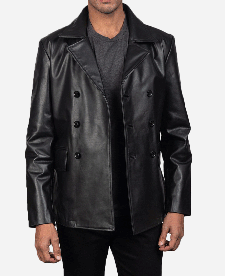 Mr. Bailey Black Leather Naval Peacoat