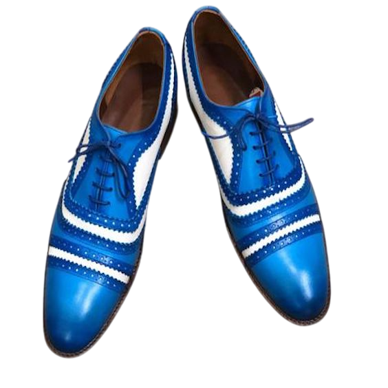 Men's Blue & White Leather Cap Toe Spectator Shoes