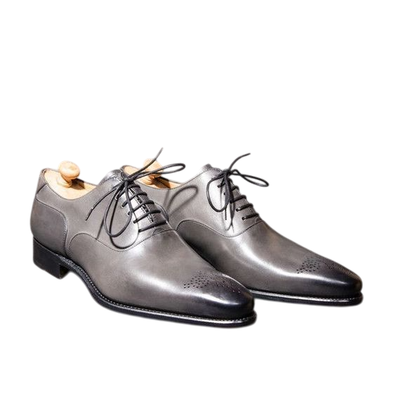 Handmade Men's Grey Patina Leather Formal Oxford Shoes