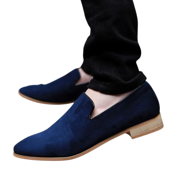 Handmade Men's Blue Suede Leather Moccasin Loafers