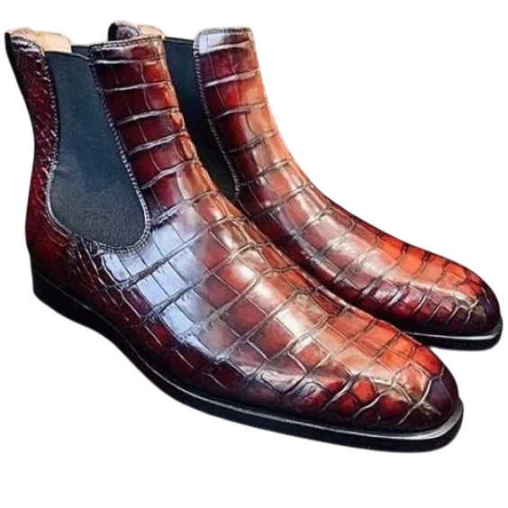 Handmade Brown Alligator Leather Chelsea Boots