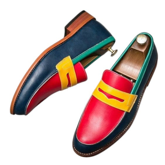 Men's Multi Color Leather Penny Loafers