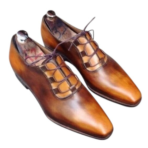 Men's Tan Patina Leather Luxury Dress Shoes