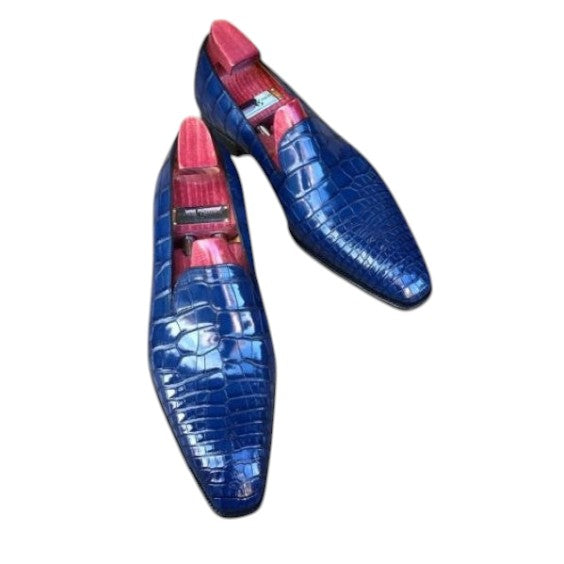 Men's Blue Alligator Leather Slip On Loafers