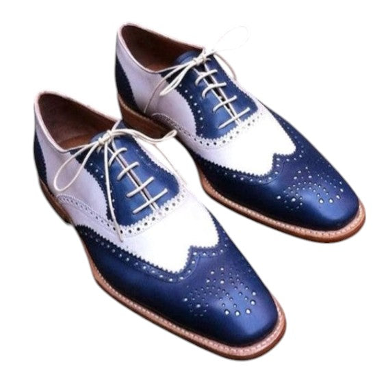 Men's Blue & White Leather Oxford Spectator Shoes