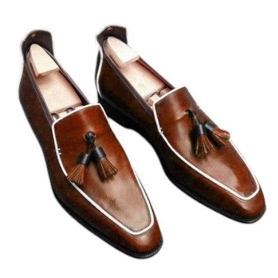 Men's Brown Leather Tasseled Moccasin Loafers