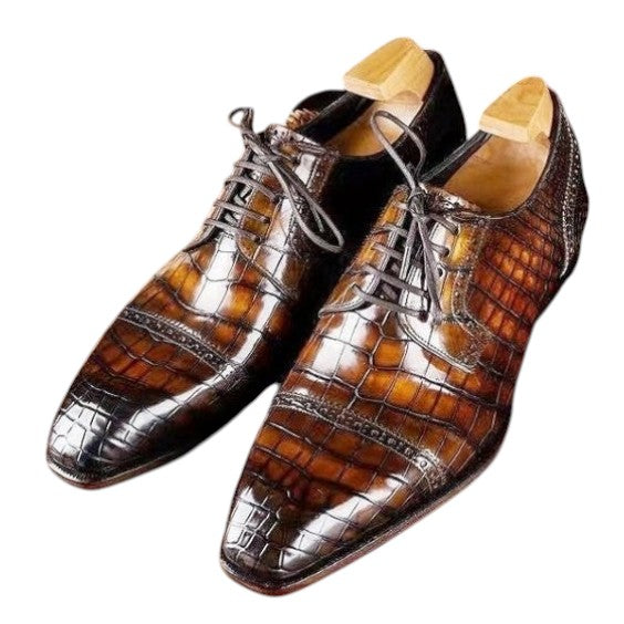 Men's Brown Patina Alligator Leather Oxford Shoes