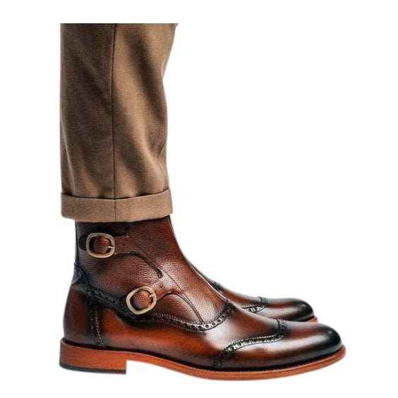 Men's Brown Patina Leather Ankle High Boots