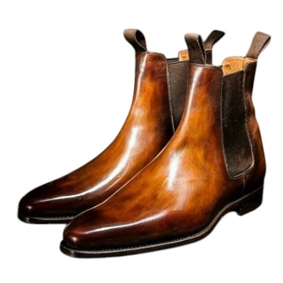 Men's Brown Patina Leather Chelsea Boots