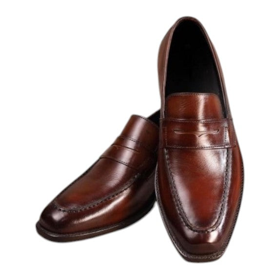 Men's Brown Patina Leather Penny Loafers