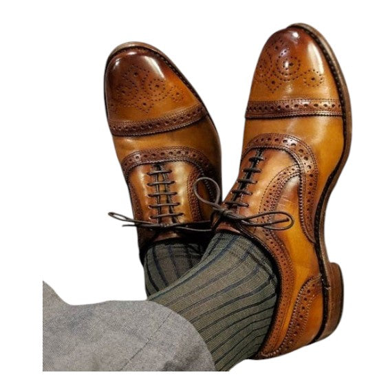 Men's Brown Royal Patina Leather Oxford Brogue Dress Shoes