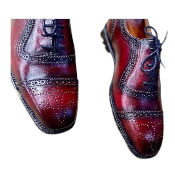 Men's Burgundy Patina Leather Oxford Shoes