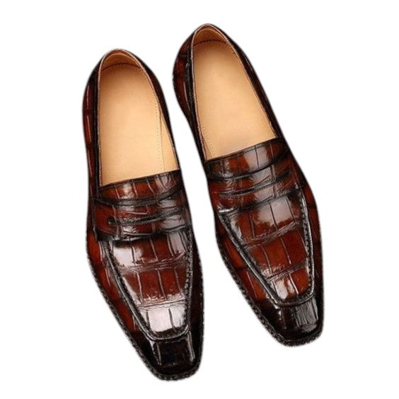 Men's Dark Brown Alligator Leather Moccasin Loafers
