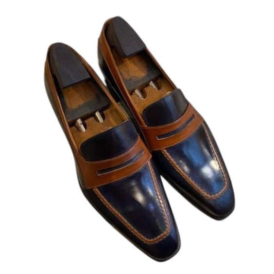 Men's Dual Tone Black & Brown Leather Penny Loafers