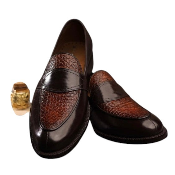 Men's Dual Tone Brown Leather Penny Loafers