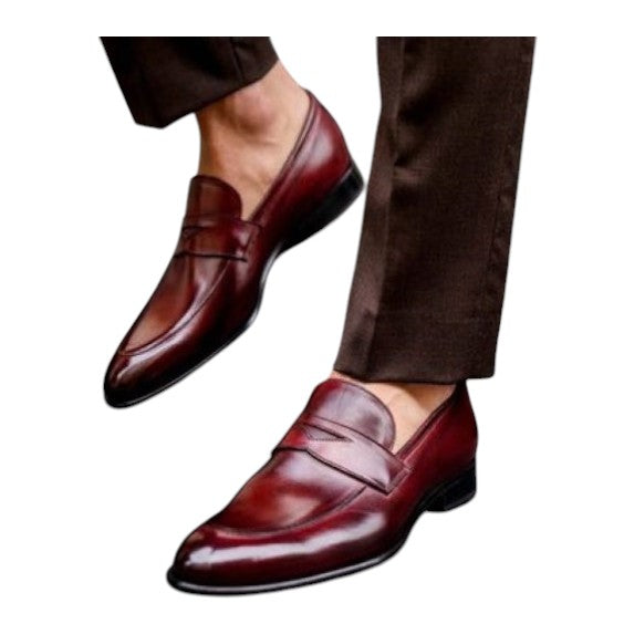 Men's Handmade Ox-Blood Patina Leather Penny Loafers