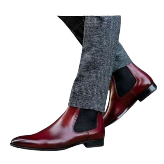 Men's Luxury Ox-Blood Leather Ankle High Chelsea Boots