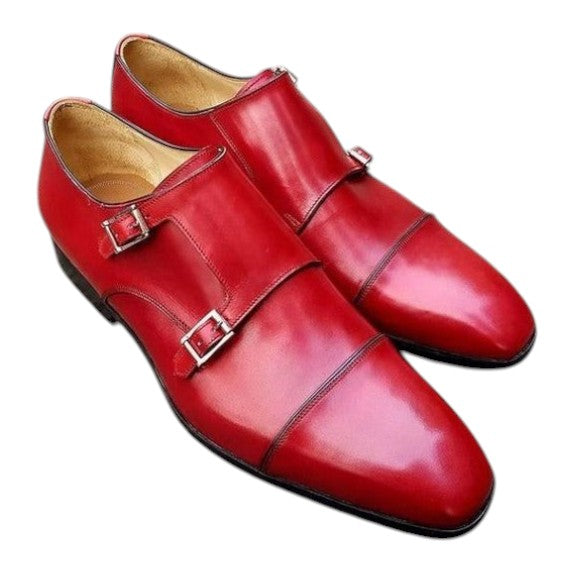 Men's Luxury Red Leather Double Monk Formal Shoes