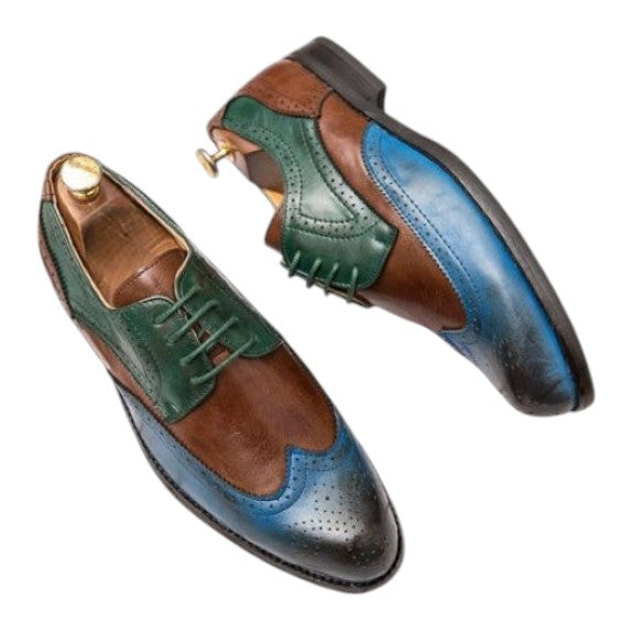 Men's Multi Color Genuine Leather Wingtip Oxford Shoes