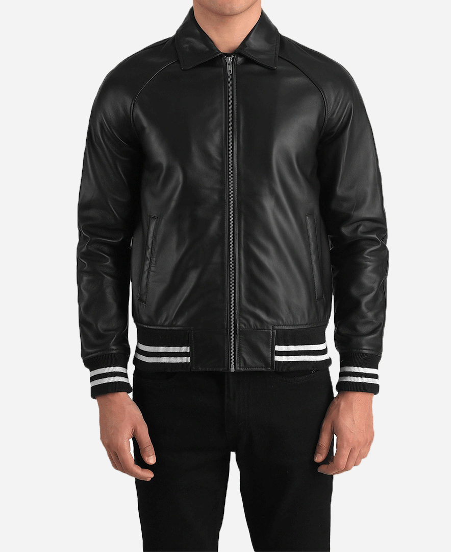 Walton Black Leather Varsity Jacket