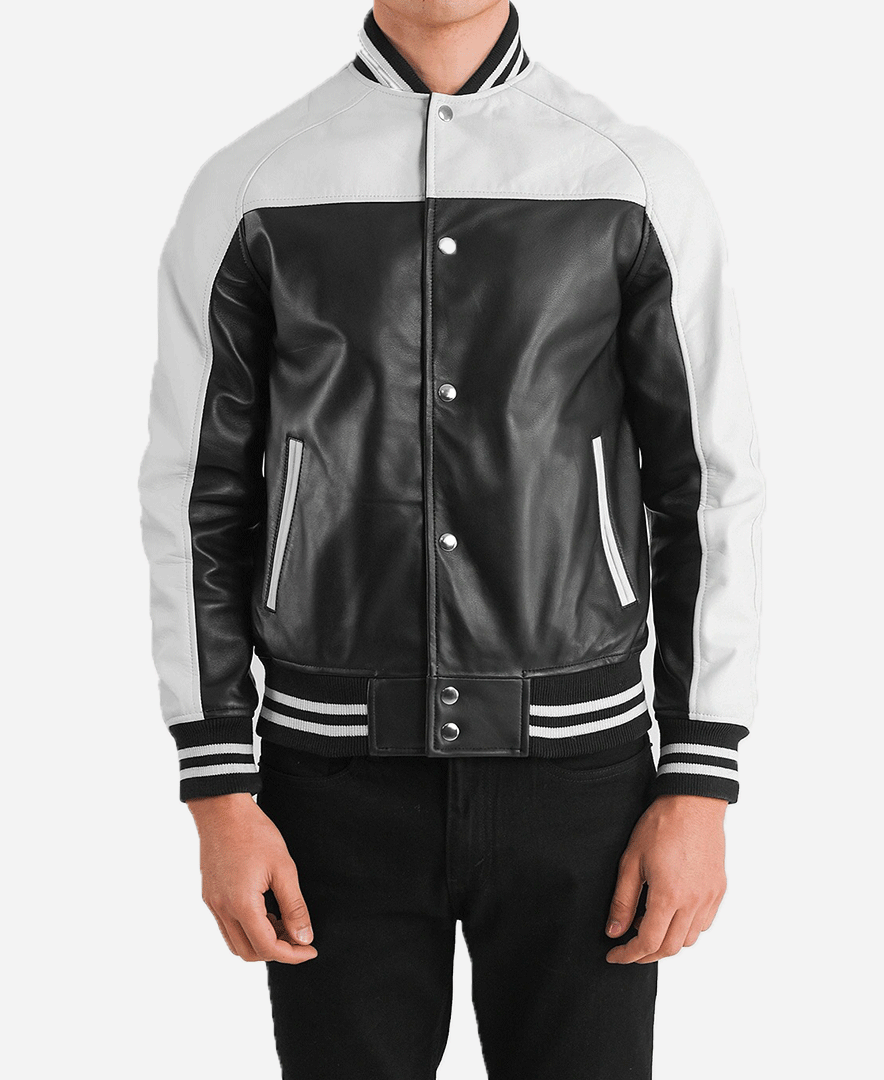 Terrance Black & White Leather Varsity Jacket