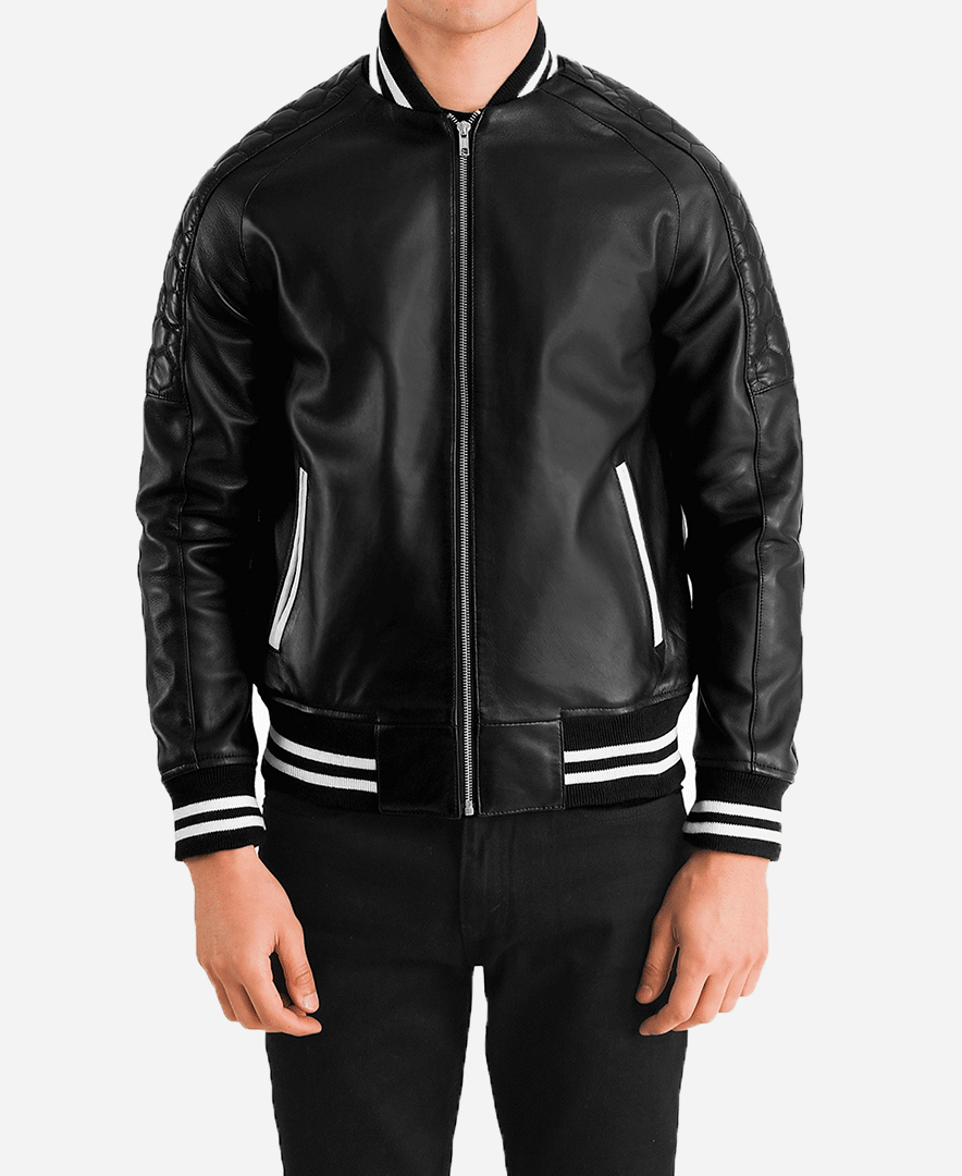 Pascal Black Leather Varsity Jacket